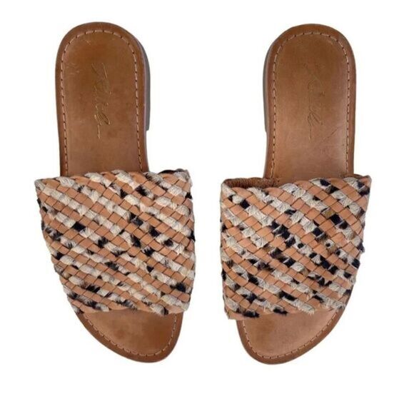 Rebels Tan Calf Hair Leather Flat Slide Sandal‎ Size 7 - Picture 1 of 6